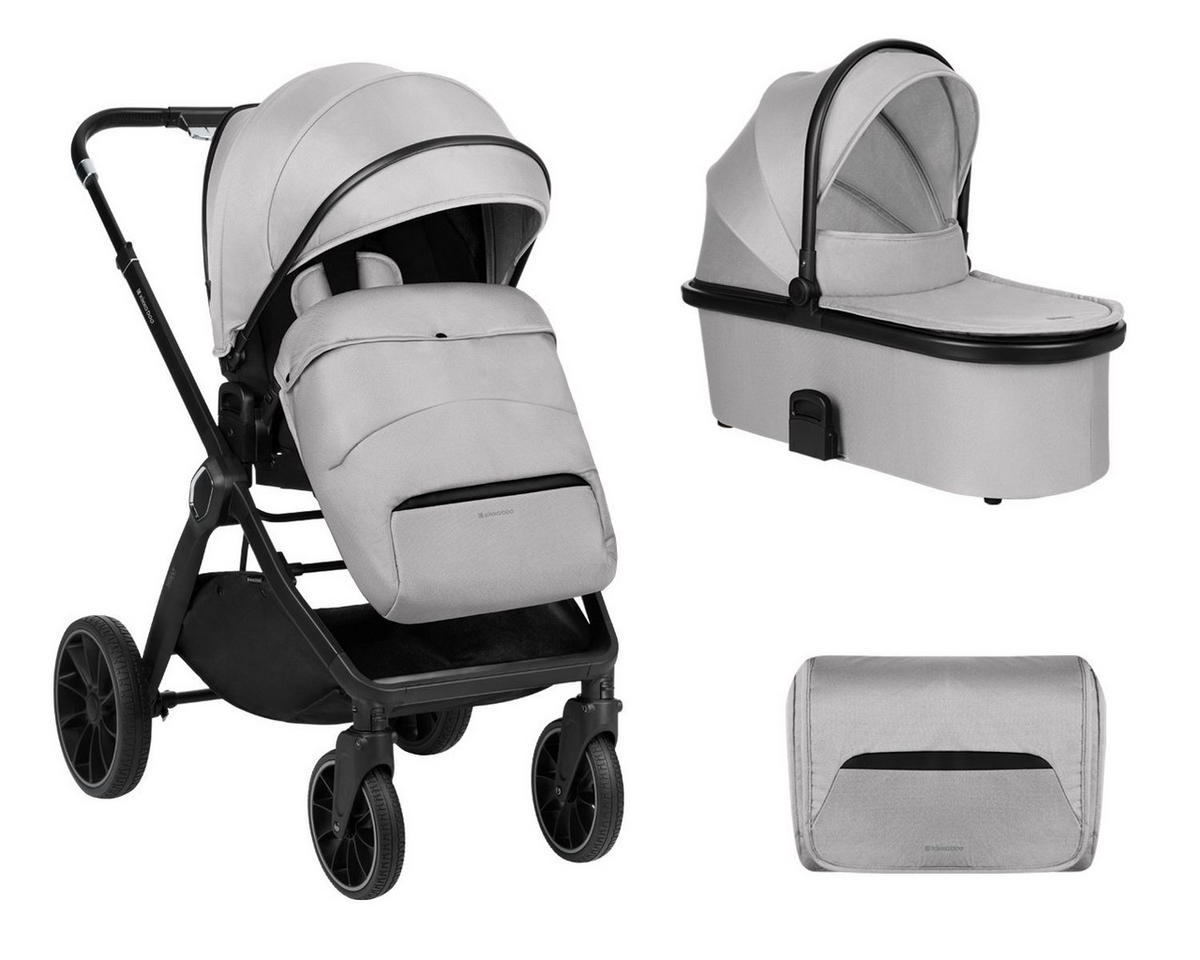 KINDERWAGEN Tiffany 2 in 1 grau Babywanne, Sportsitz, Wickeltasche, PU-Räder - Grau, Metall (81/59/102cm) - Kikka boo