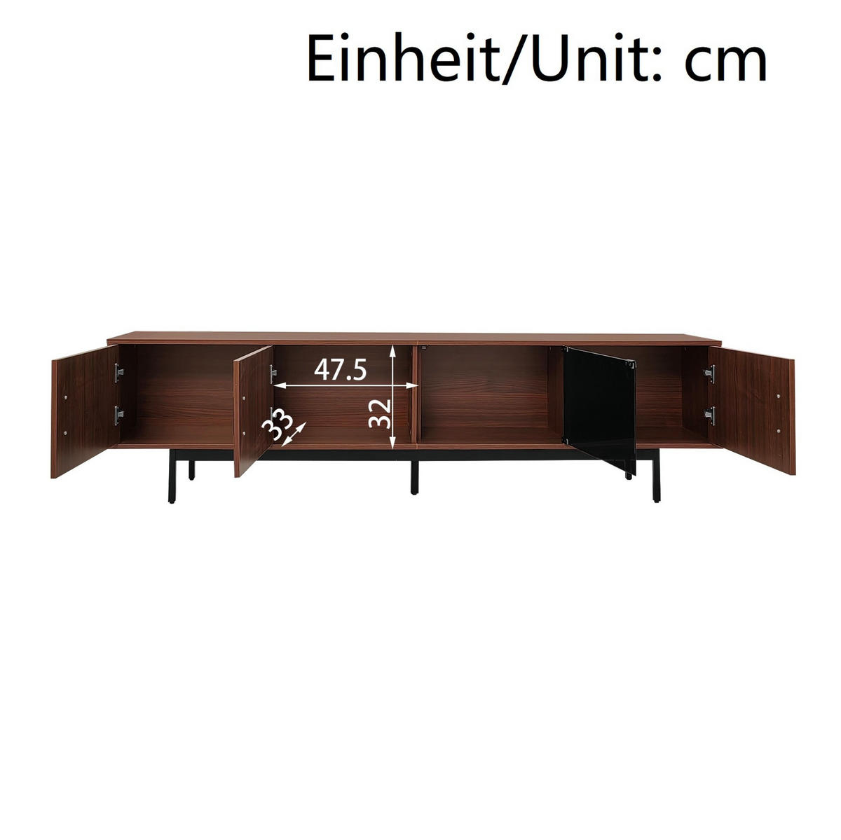 TV-STÄNDER 200/35/53 cm schwarz und Walnussbraun MDF mit intelligentem LED-Lichtstrip und Glastüren - Schwarz, Holzwerkstoff (200/53/35cm) - OKWISH