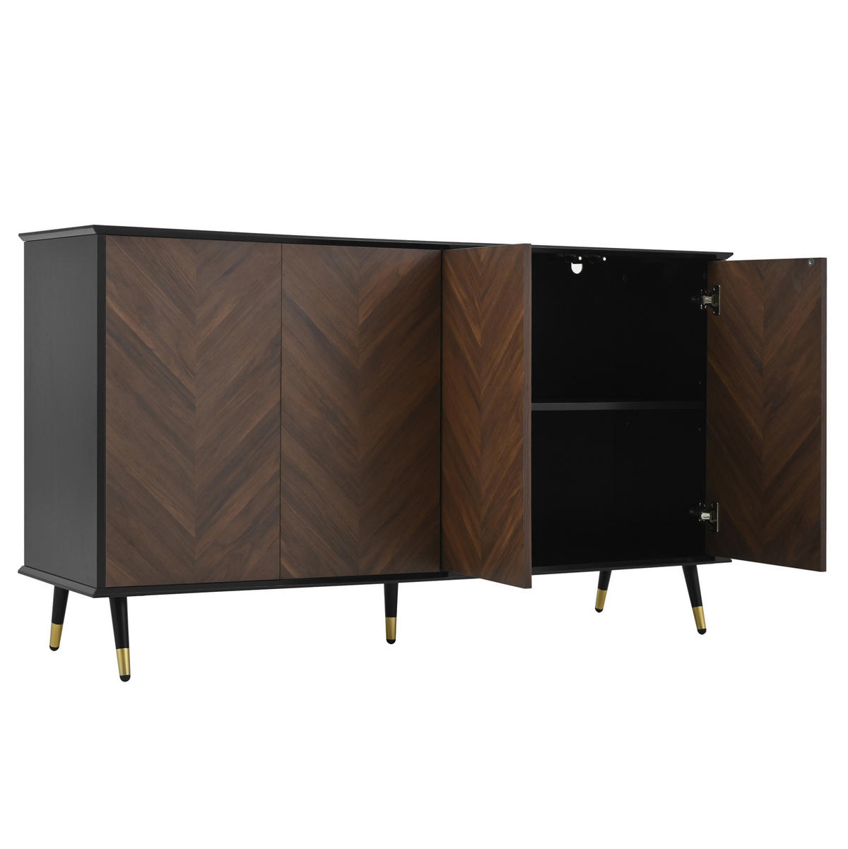 SIDEBOARD 140/40/80 cm Schwarz/Braun aus MDF mit Fischgrätmuster - Schwarz, Holzwerkstoff (40/80/140cm) - OKMYHOME