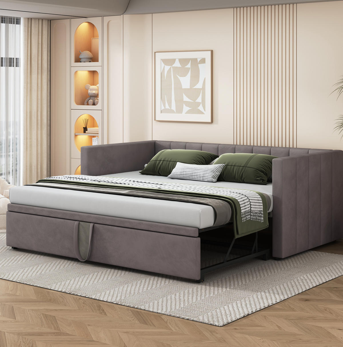 POLSTERBETT 90/200 cm ausziehbar auf 180/200 cm mit Lattenrost und Rückenlehne, Grau - Grau, Textil (90/200cm) - Redom