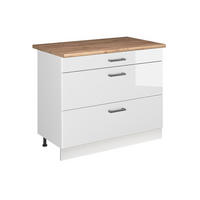 SPODNÍ SKŘÍŇKA KUCHYŇSKÉ LINKY R-Line, Bílá vysoký lesk/Bílá, 100 cm pracovná doska Dub Goldkraft - bílá/vysoce lesklá bílá, kompozitní dřevo (100/81.6/60cm) - Vicco