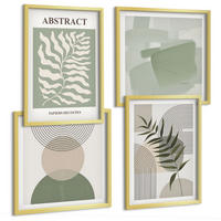 BILDER SET 4er Set - 50x50 cm & 40x60 cm Goldrahmen - Botanische Boho-Abstraktionen - Goldfarben, Kunststoff (50/50cm) - TULUP