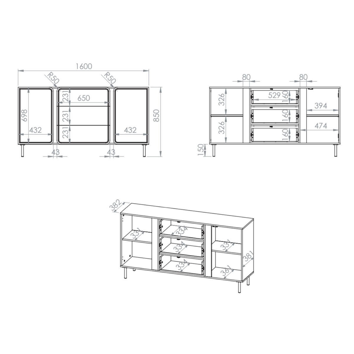 SIDEBOARD Loppa Kaschmirbeige 160 cm - Beige/Goldfarben, Holzwerkstoff/Metall (160/85/40cm) - Selsey