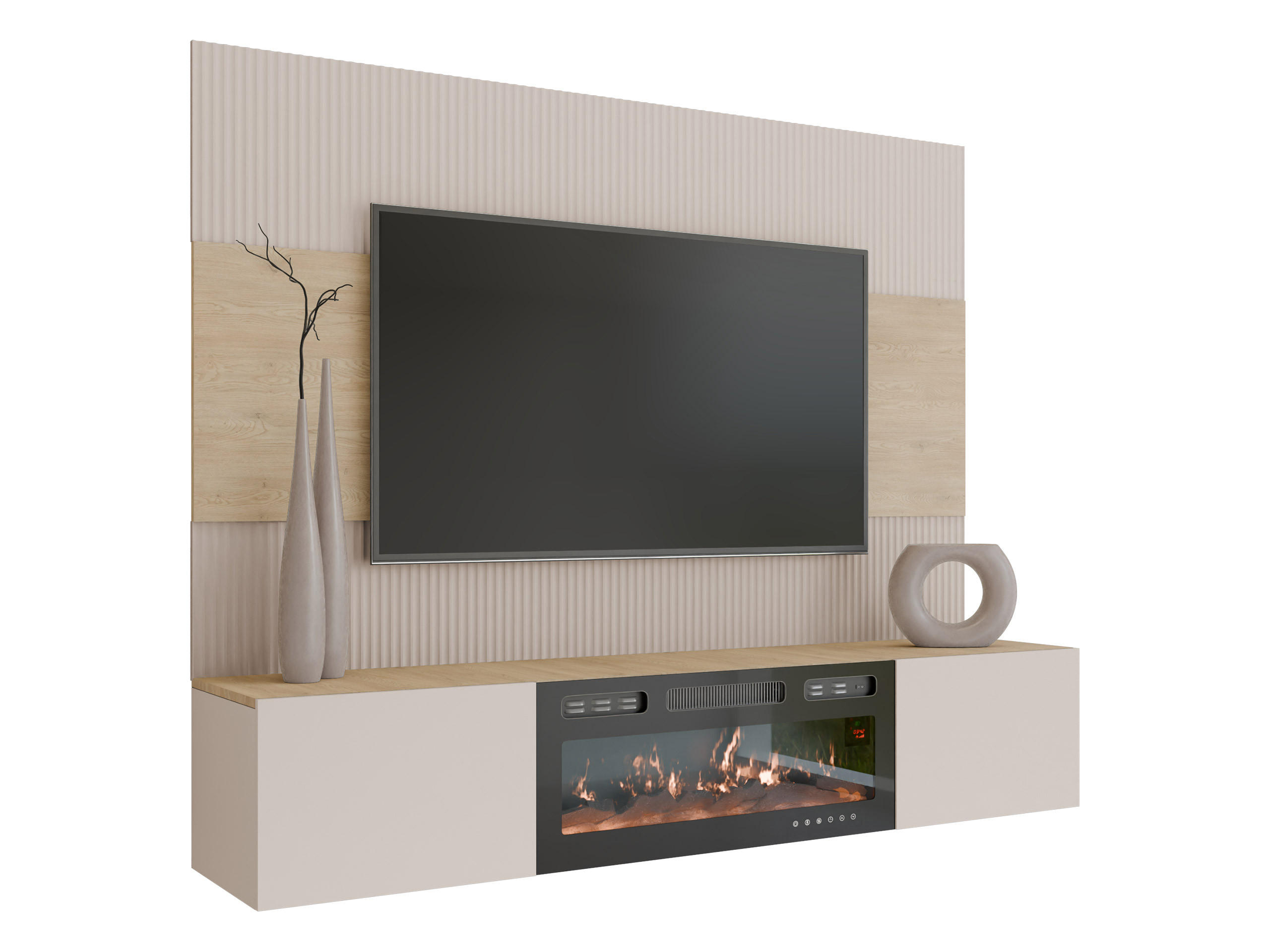 WOHNWAND Deromi III mit Kamin - Beige, Holzwerkstoff (180/150/38cm) - MIRJAN24