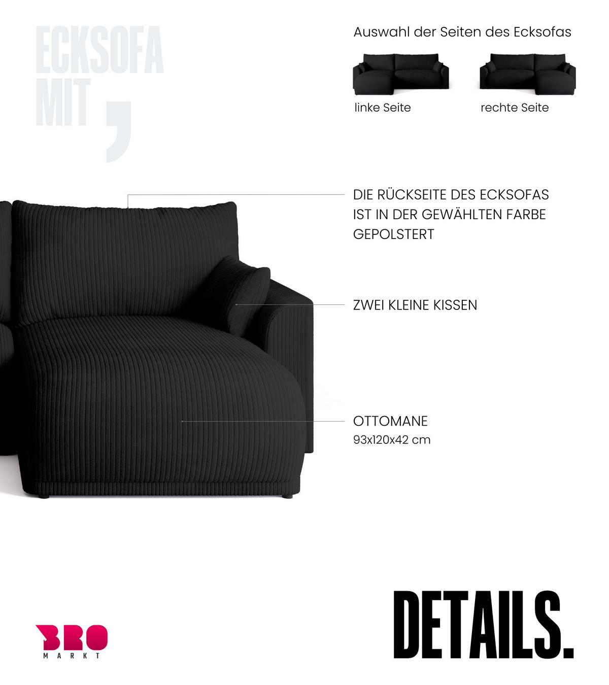 ECKSOFA MORENO mit Schlaffunktion Anthrazit Grau - Anthrazit, Textil (262/160cm) - Bromarkt