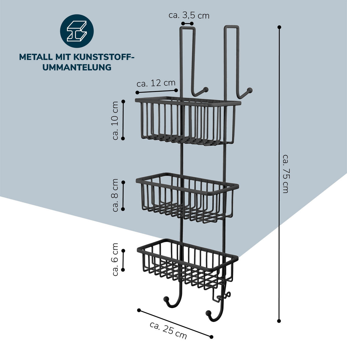DUSCHREGAL, schwarz, Metall - Schwarz, Metall (25/75/12cm) - bremermann