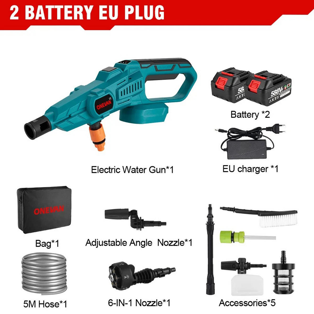 ELEKTRO-HOCHDRUCKREINIGER 200Bar Bürstenlose Hochdruck, 6IN1 Cordless, Für Makita Batterie Pin, Mit 2 Batterien - Blau, Kunststoff (45/23cm) - Coonoor