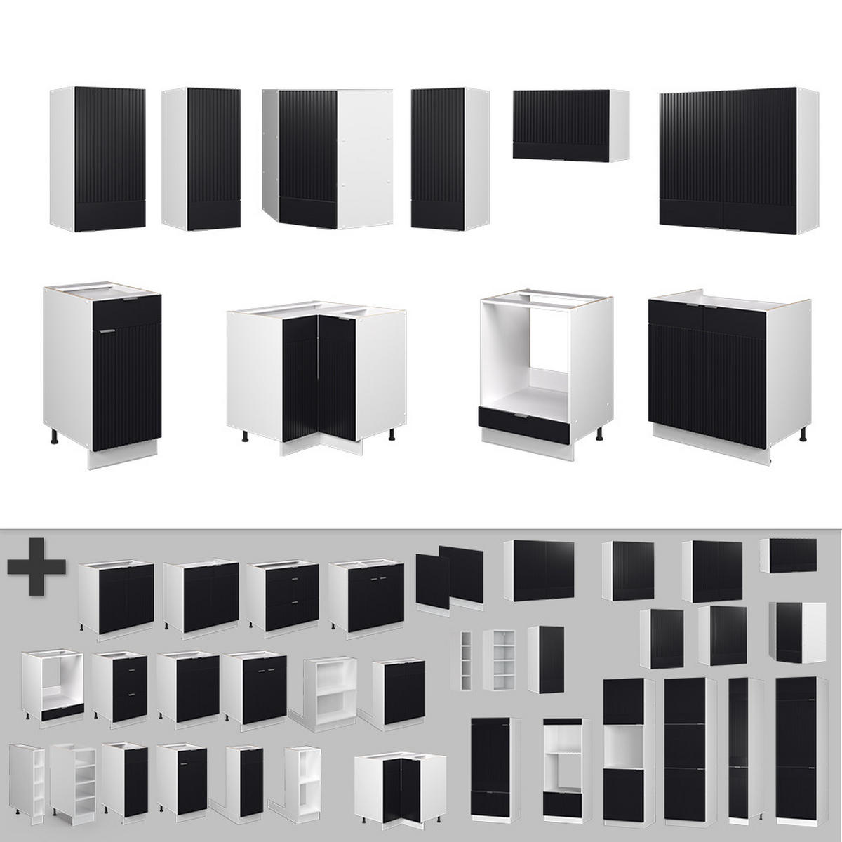 ECKKÜCHE Fame-Line, Schwarz gestreift/Weiß, 160 x 190 cm, AP Eiche - Schwarz/Weiß, Holzwerkstoff (190/81.6/60cm) - Vicco