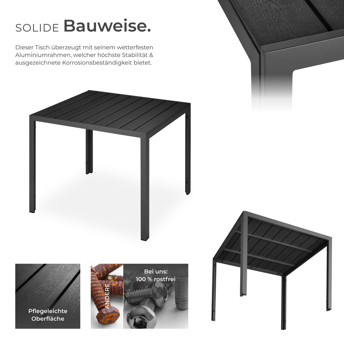 GARTENTISCH Maren,90 x 90 x 74,5 cm,schwarz - Schwarz, Metall (90/90/74.5cm) - tectake