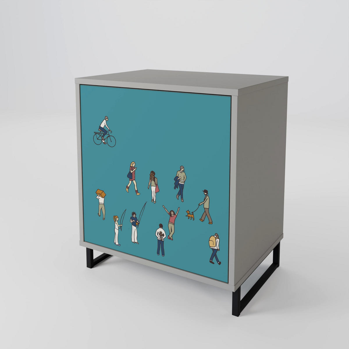 SIDEBOARD COLLECTIVE STREAM, Grau, 57,5x42x70,5 cm, Schwarze Metall-Sternfüße - Multicolor/Schwarz, Holzwerkstoff/Metall (57.5/70.5/42cm) - SpaceRebels