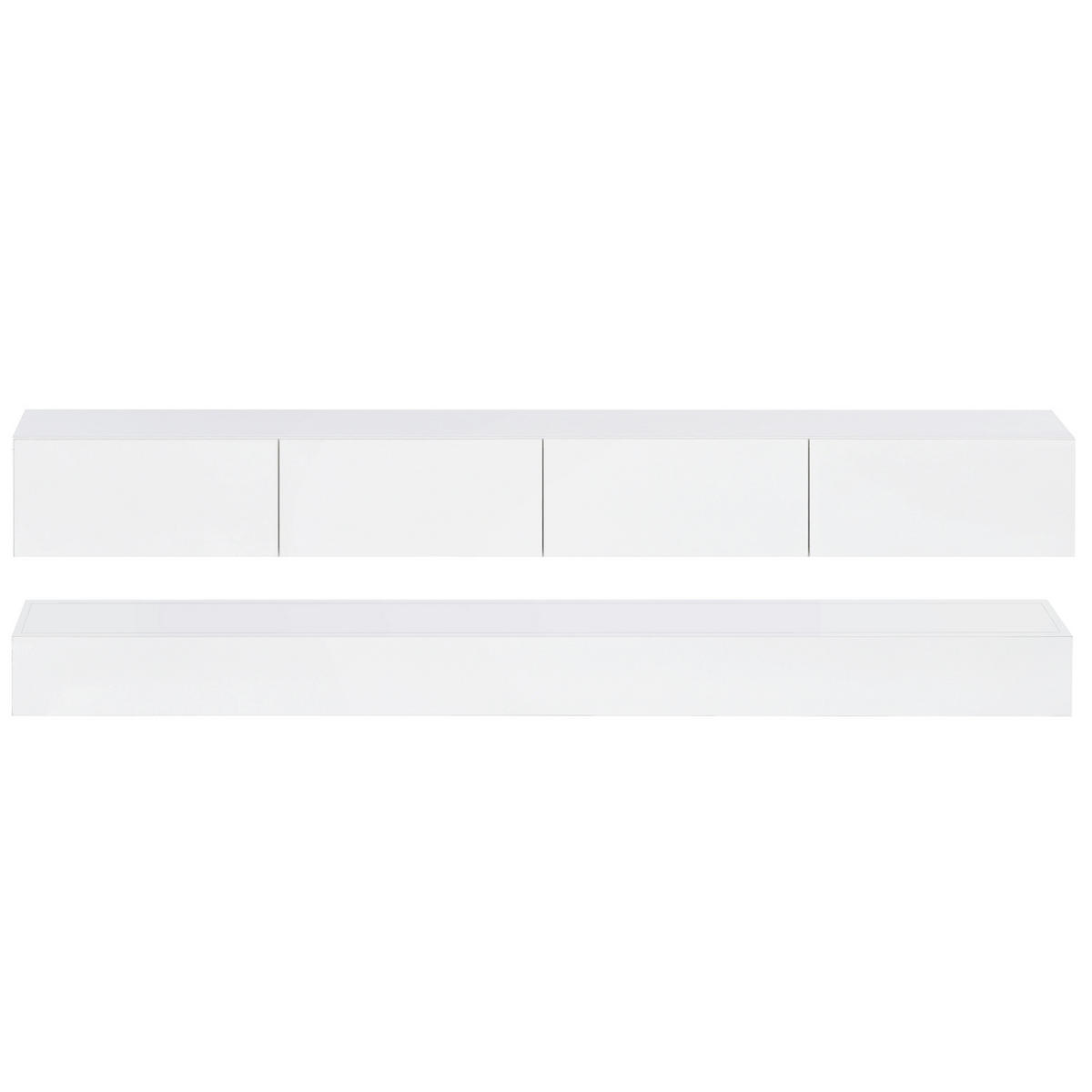 NÍZKA komoda z MDF, 130/33/15 cm biely, nástenný s LED osvetlením a 4 zásuvkami - biela, kompozitné drevo (130/15/33cm) - BEAOK