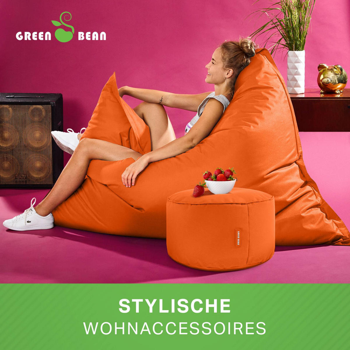 XXL-SITZSACK + Pouf 2er Set - 140x180cm - Orange, Textil (140/25/180cm) - Green Bean