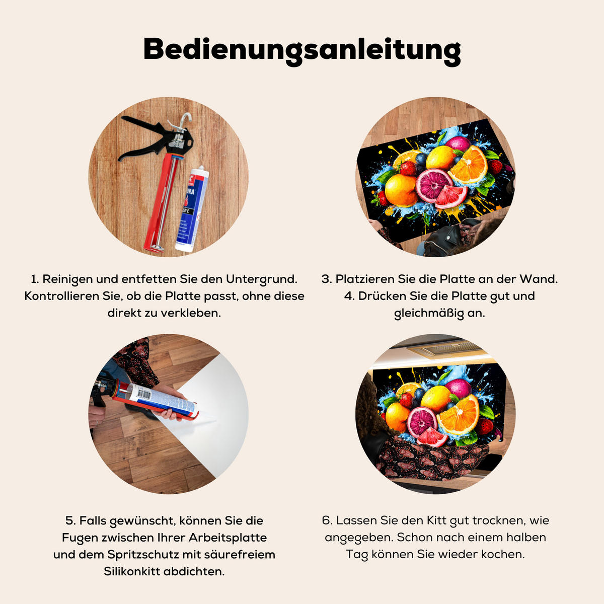 SPRITZSCHUTZ KÜCHE Obst - Graffiti - Bunt - Orange - Erdbeere - Abstrakt 90x60 cm - Orange, Metall (90/0.3/60cm) - MuchoWow