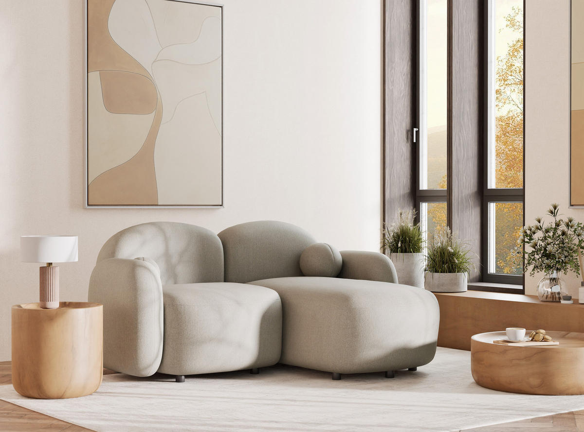 ECKSOFA Bahama Beige Webstoff - Beige/Schwarz, Holz/Holzwerkstoff (190/146cm) - Maison de Reve