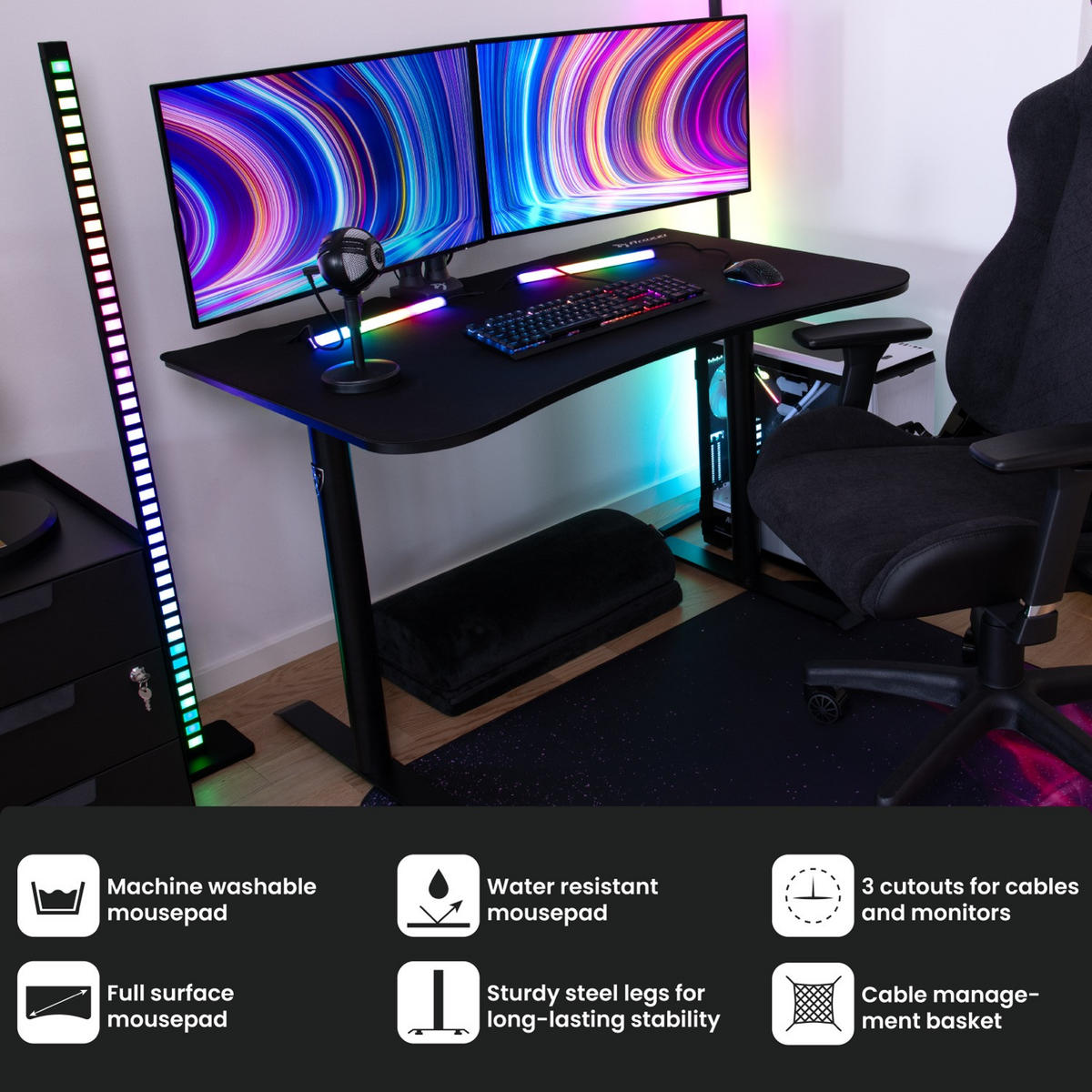 GAMINGTISCH Arena Medium 140/76/71 cm Reines Schwarz - Schwarz, Metall (75.5/140/71cm) - Arozzi