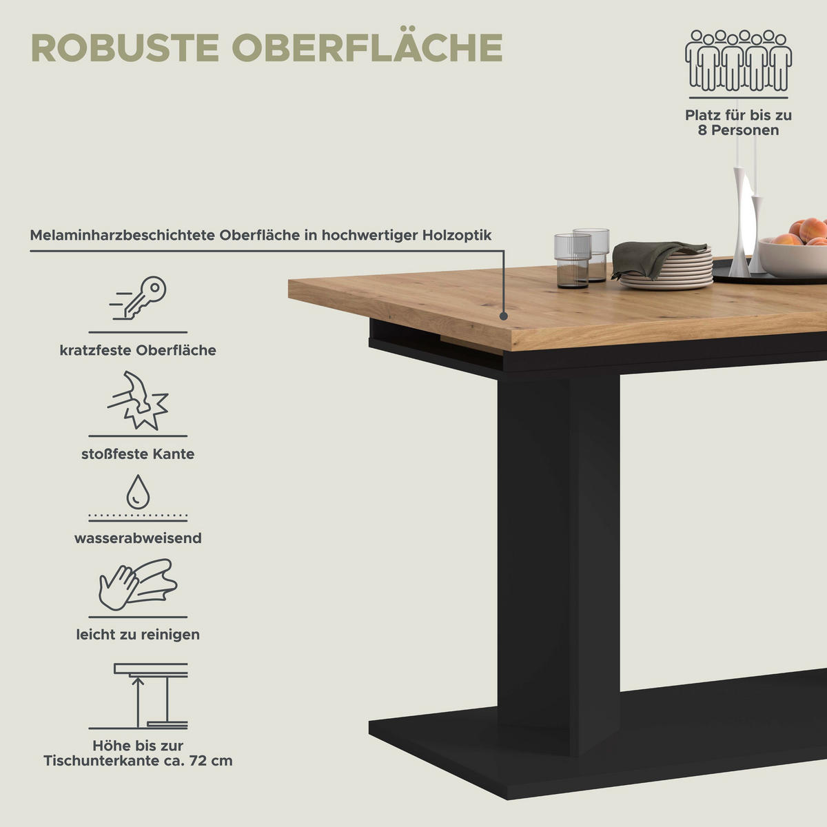 ESSTISCH GUSTAV (B/H/T: ca. 190/76/90 cm) in schwarz/Artisan Eiche Nachbildung - Schwarz, Holzwerkstoff (90/190/76cm)