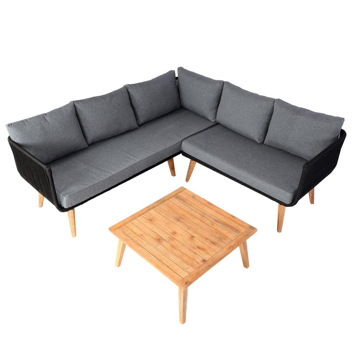 GARTEN-GARNITUR Polster Dunkelgrau - Schwarz, Holz - PROREGAL