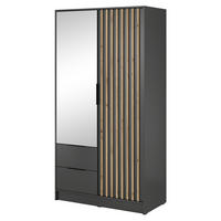 KLEIDERSCHRANK Stilo in Graphit, zweitürig, mit Spiegel und Lamellen an der Vorderseite - Schwarz/Graphitfarben, Holzwerkstoff/Kunststoff (105/200/51cm) - Ravio