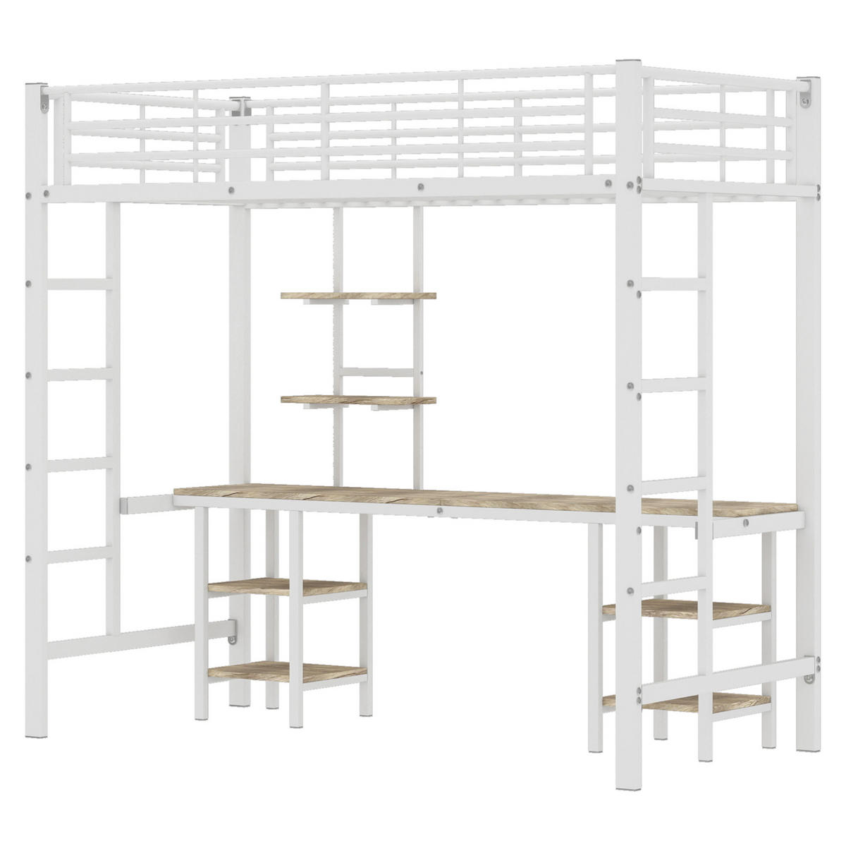 HOCHBETT 90/200 cm aus Metall und MDF mit Schreibtisch und Regalen Weiß - Weiß, Holzwerkstoff (90/200cm) - Modenvie