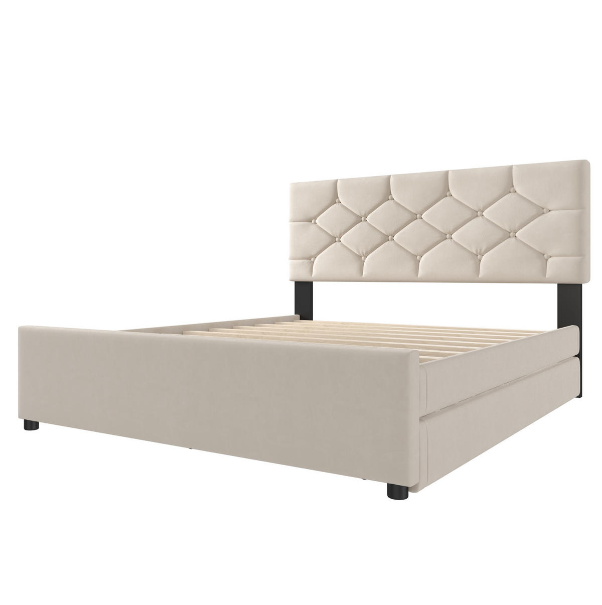 POLSTERBETT aus Samt und MDF 140x200 cm Beige mit Lattenrost und Ausziehbett - Beige, Textil (140/200cm) - IVMEU