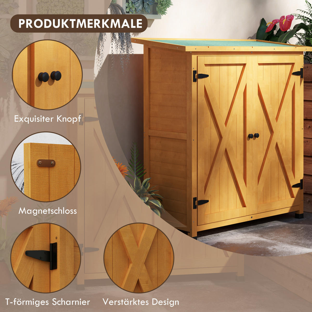 GARTENSCHRANK Holz Geräteschrank mit 2 Tür Geräteschuppen mit Asphaltdach Gelb - Gelb, Holz (55/117/110cm) - Outsunny