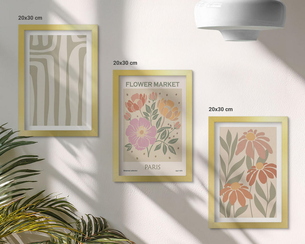 BILDER SET 3er Set - 20x30 cm Goldrahmen - Botanische Motive, Pariser Minimalismus - Goldfarben, Kunststoff (20/30cm) - TULUP