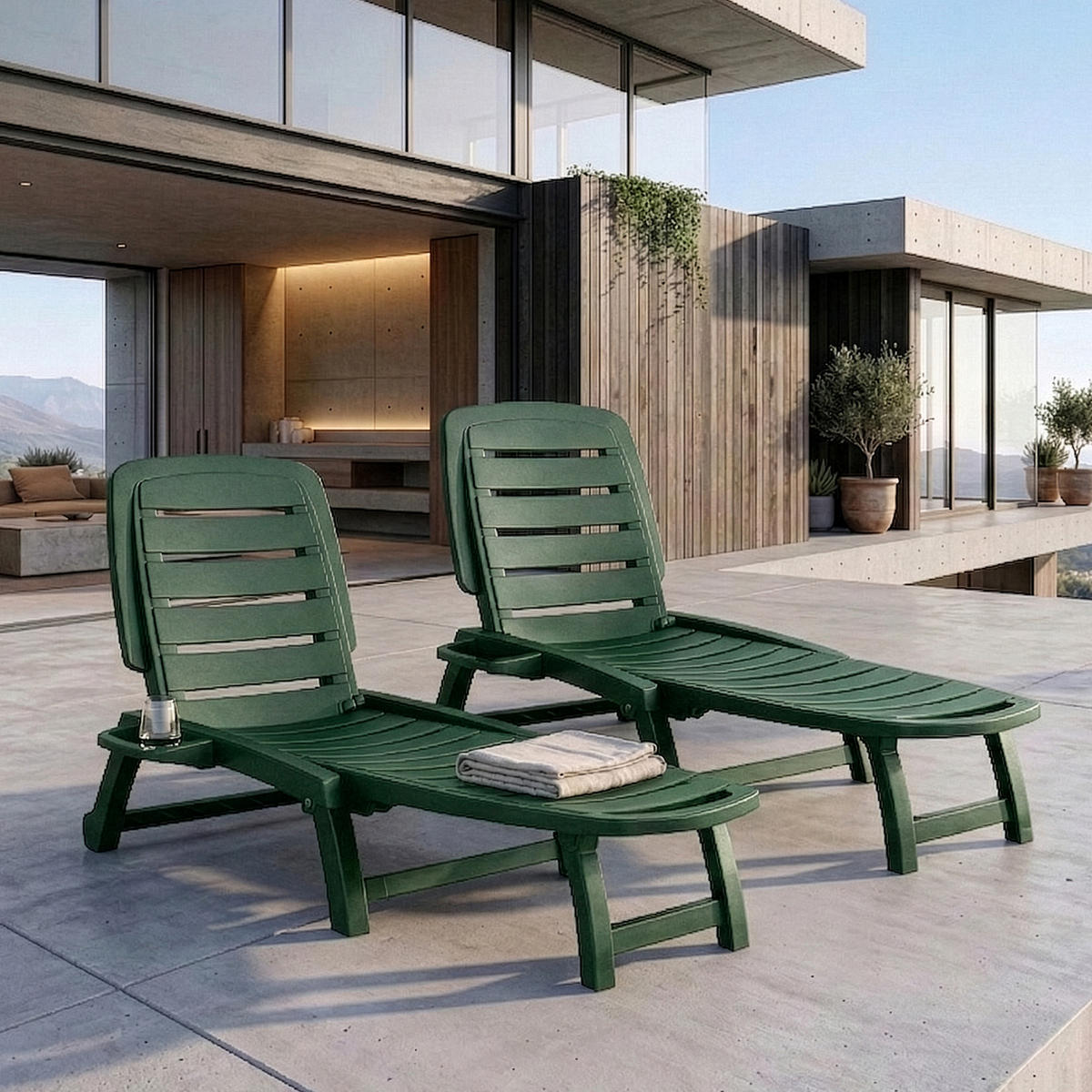 SONNENLIEGE BURRA 2-tlg, Dunkelgrün - Dunkelgrün, Kunststoff (64/87/146cm) - KONSIMO®