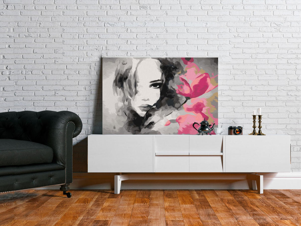 MALEN NACH ZAHLEN Grau 60/40 cm - Pink/Grau, Textil (60/40cm) - KUNSTLOFT