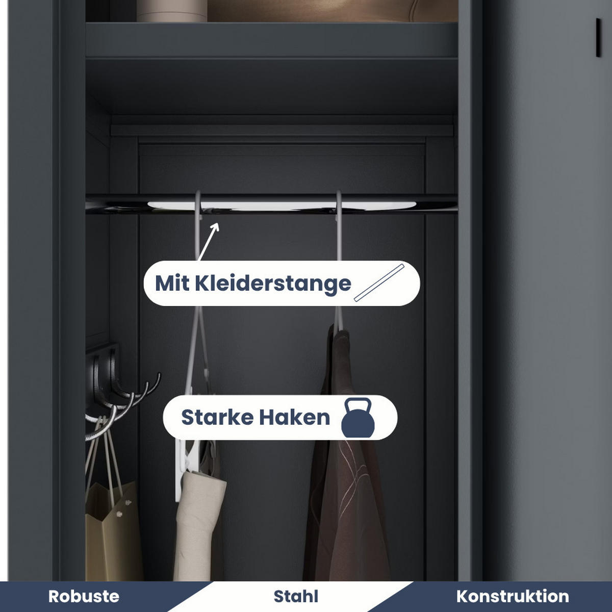 UMKLEIDESCHRANK Spind KACPER 1 Abteil 180x30x50cm Anthrazit - Anthrazit, Metall (30/180/50cm) - Jan Nowak