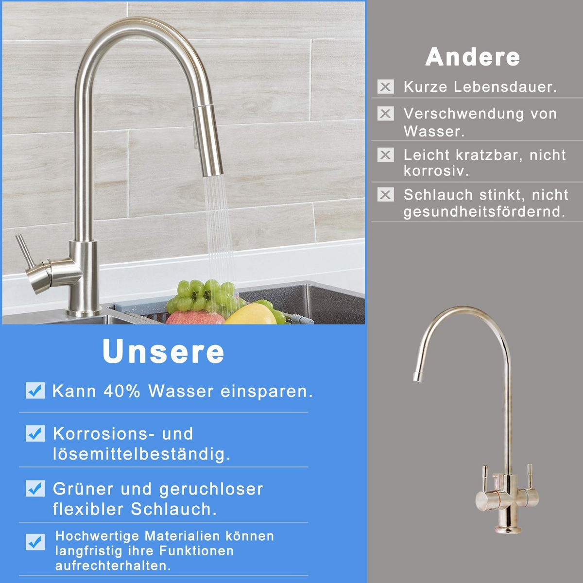 KÜCHENARMATUR Glaube - Silberfarben, Metall (5/42/42cm) - Nettlife