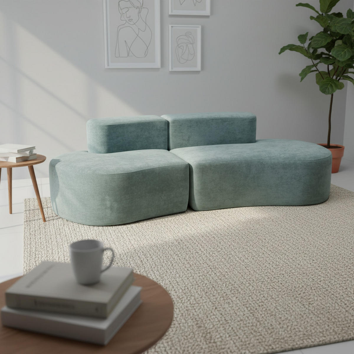 SOFA Lounge Salbei 2-Sitzer - Salbeigrün, Textil (240/75/102cm) - COCO Living