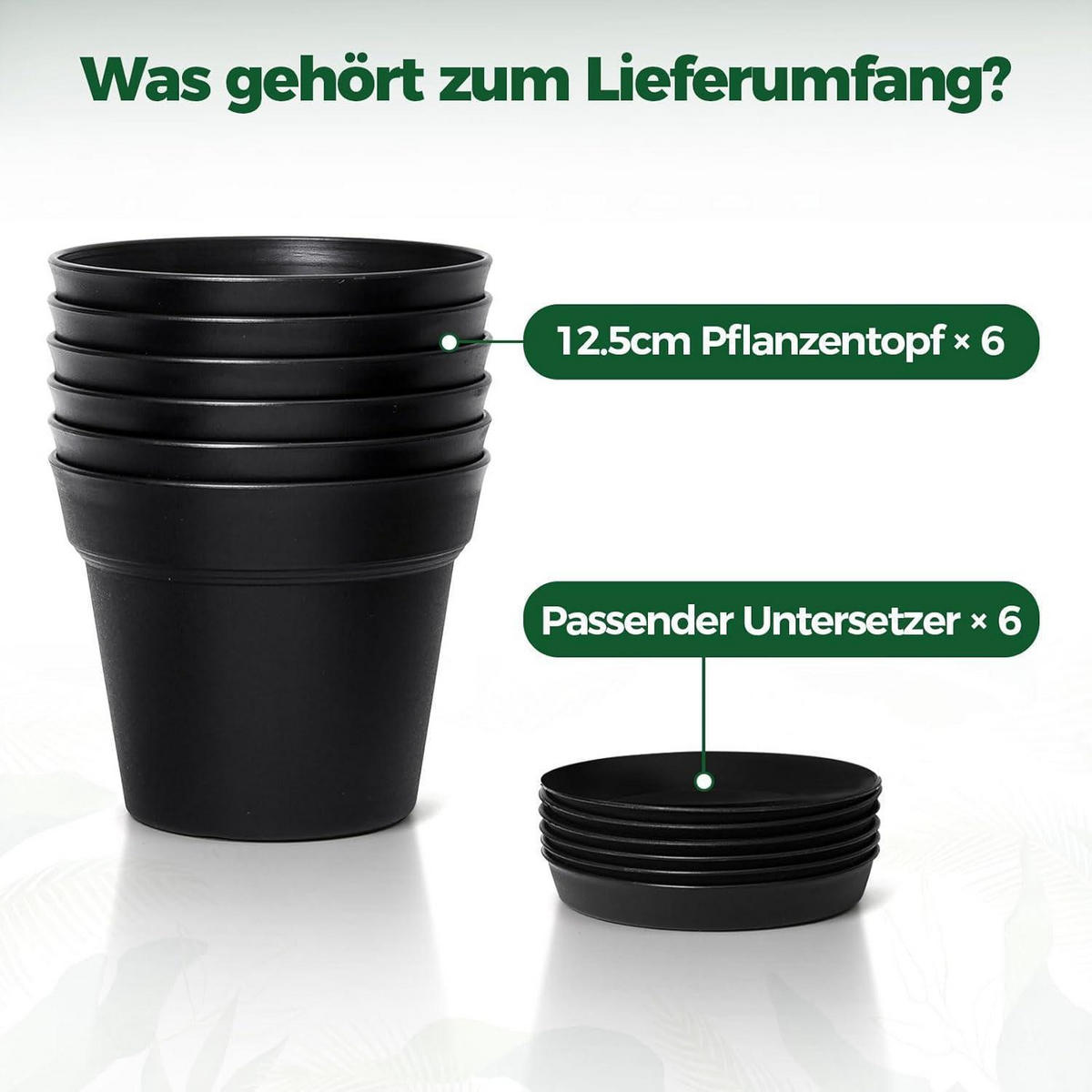 BLUMENTOPF 6er-Set Kunststoff Schwarz 12,5 cm - Schwarz, Kunststoff (12.5/10/12.5cm)