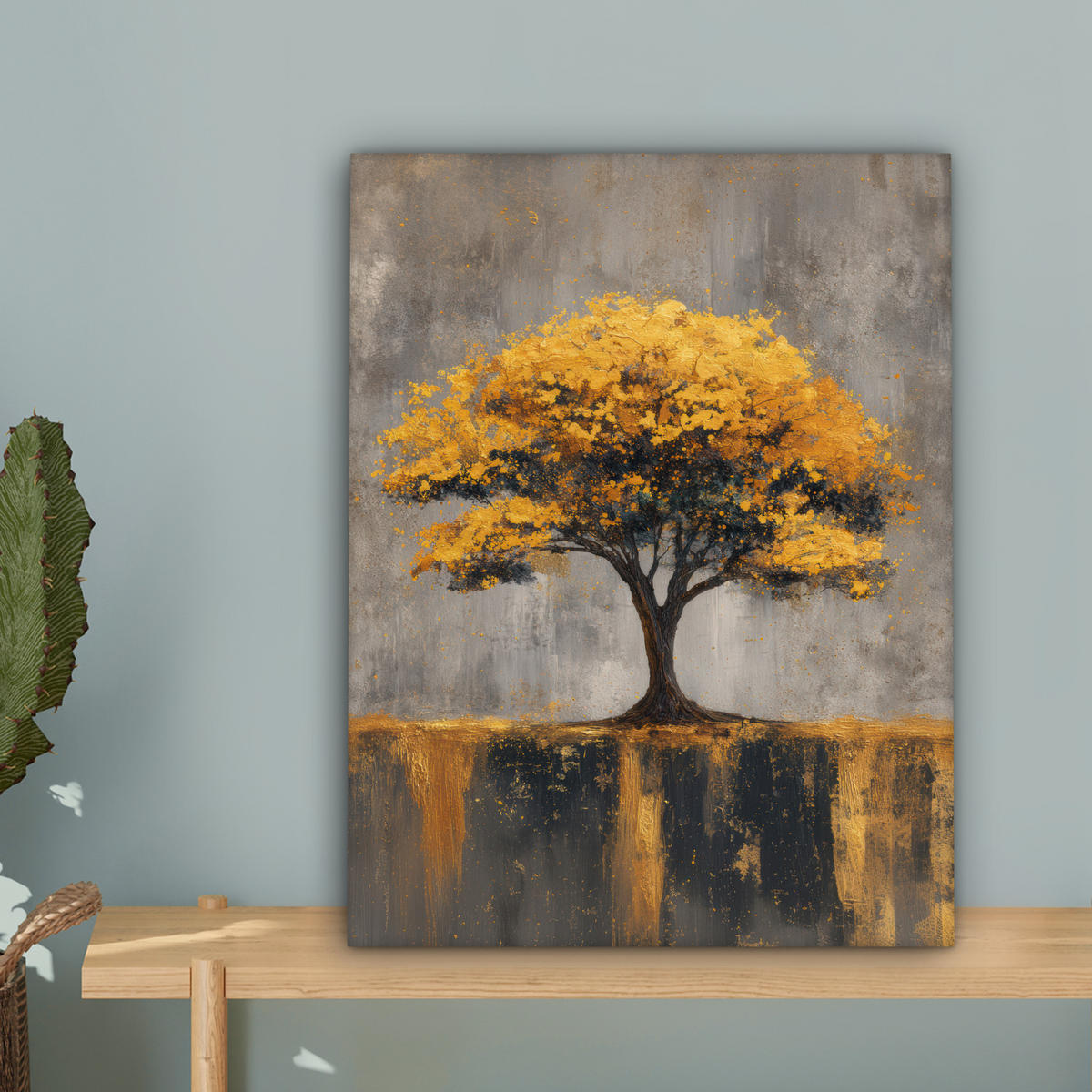 LEINWANDBILD Baum - Blätter - Gold - Abstrakt Room Decor 30x40 cm - Grau, Textil (30/40cm) - MuchoWow