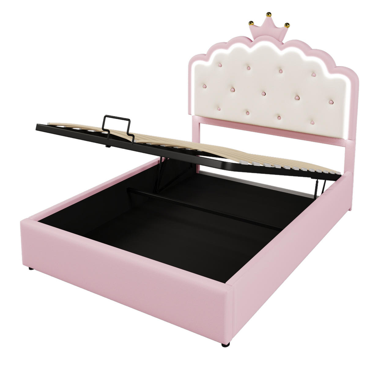 POLSTERBETT 140/200 cm aus PU und MDF mit LED-Beleuchtung und hydraulischem Stauraum Rosa - Pink, Kunststoff (140/200cm) - Modenvie