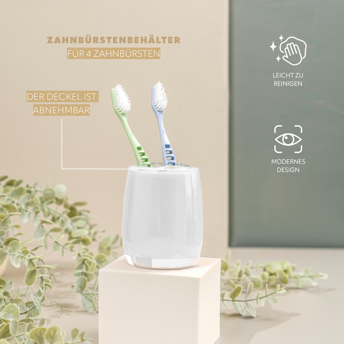 ZAHNBÜRSTENBEHÄLTER SAVONA, weiß - Weiß, Kunststoff (8/10/8cm) - bremermann