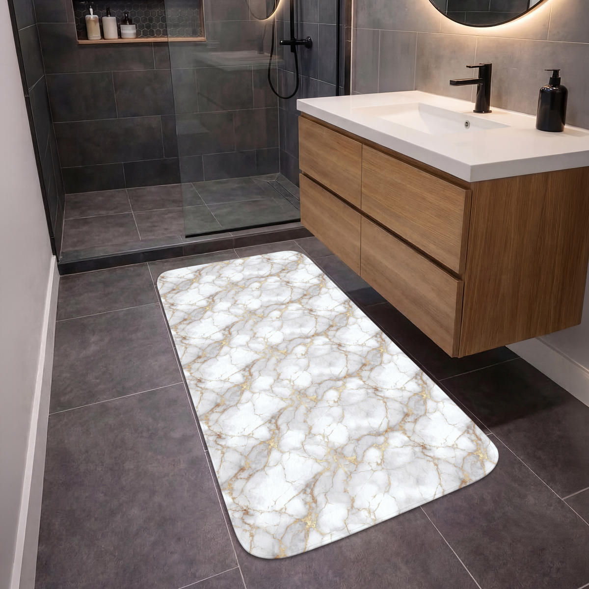KÚPEĽŇOVÁ PREDLOŽKA Biela - zlatá - mramorová - sivá 60x120 cm - biela, textil/plast (60/120cm) - OnlyWow
