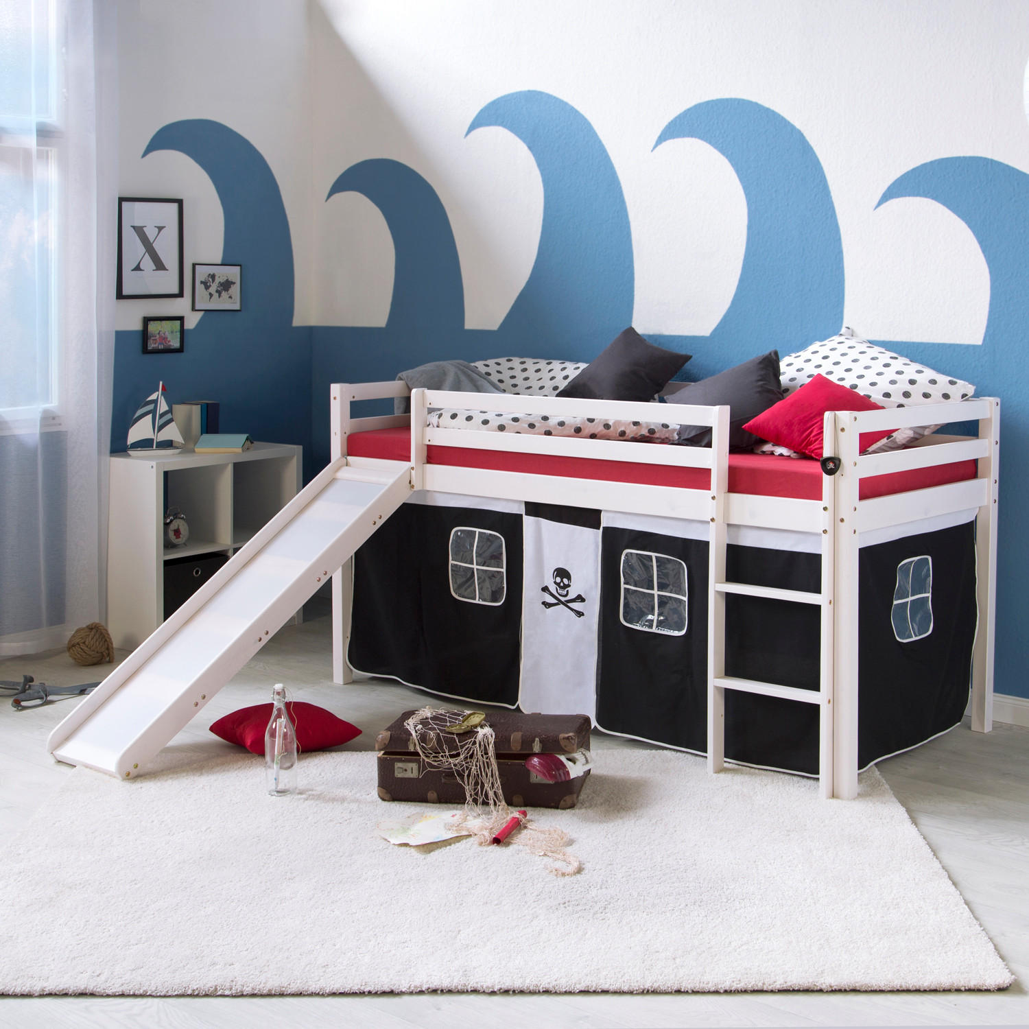HOCHBETT mit Rutsche 90/200 cm Pirat - Schwarz/Weiß, Holz - Homestyle4u