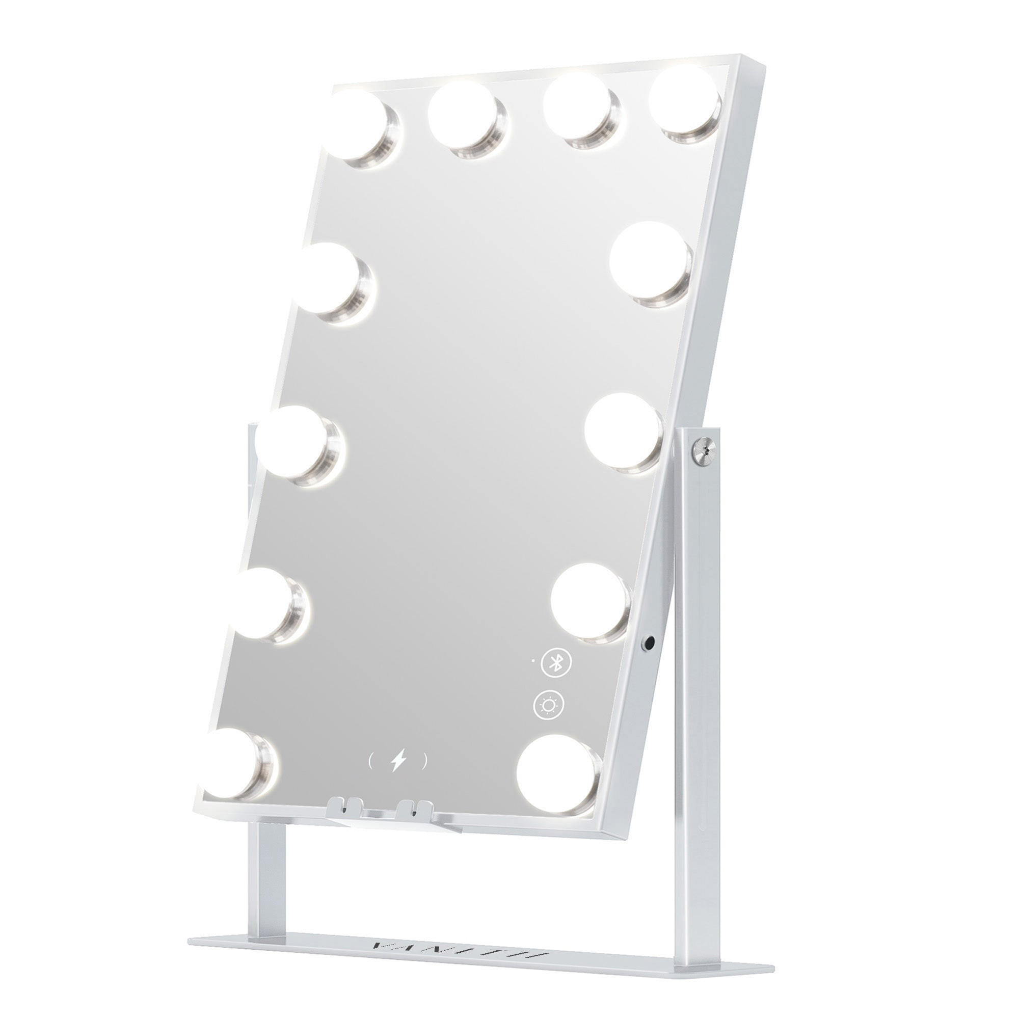 SCHMINKSPIEGEL mit LED-Beleuchtung und Bluetooth weiß 30/41 cm - Weiß, Metall (30/41/3cm) - VANITII