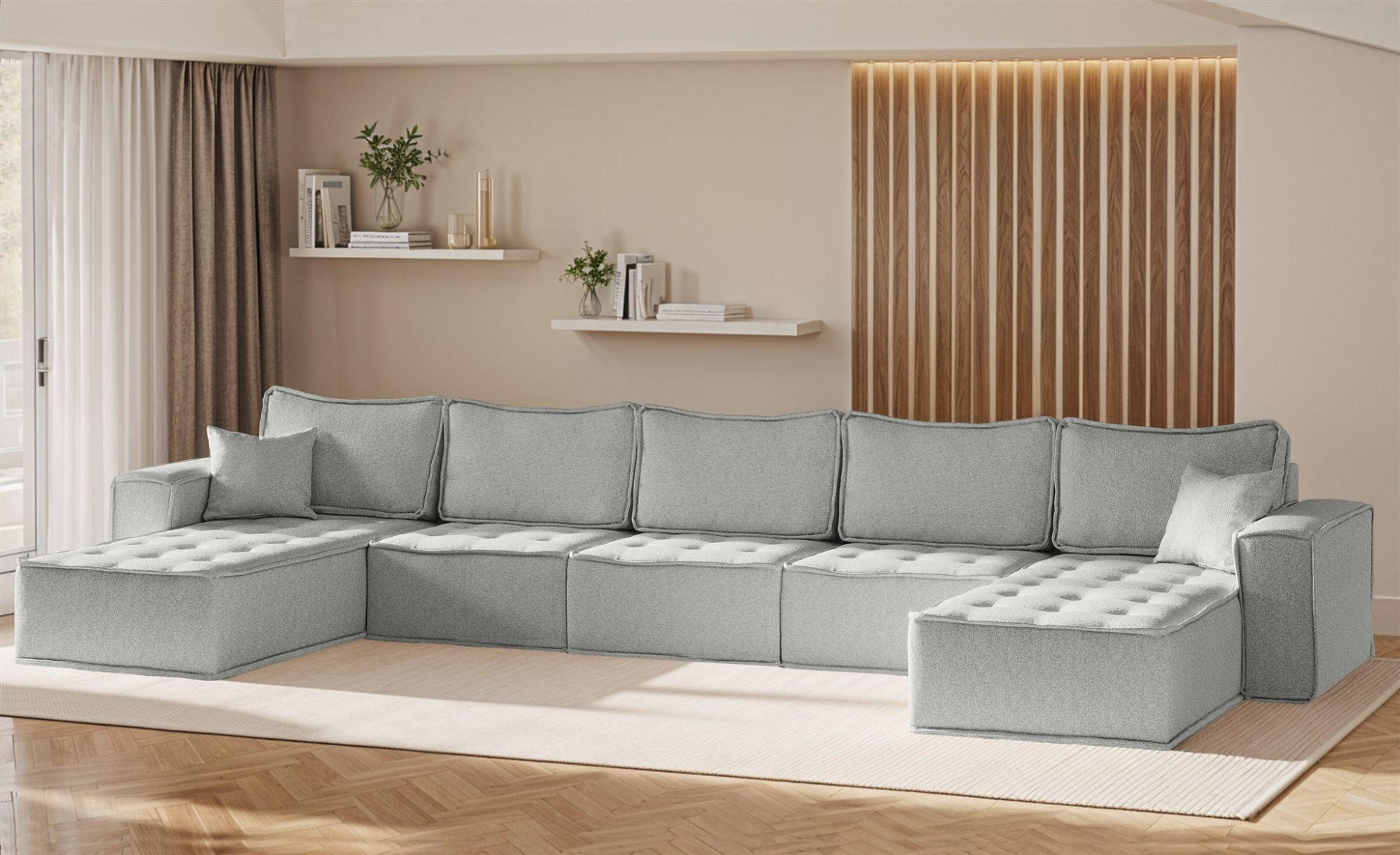 WOHNLANDSCHAFT Sande In Alpine - Hellgrau, Holzwerkstoff/Textil (452/85/192cm) - Fun Möbel