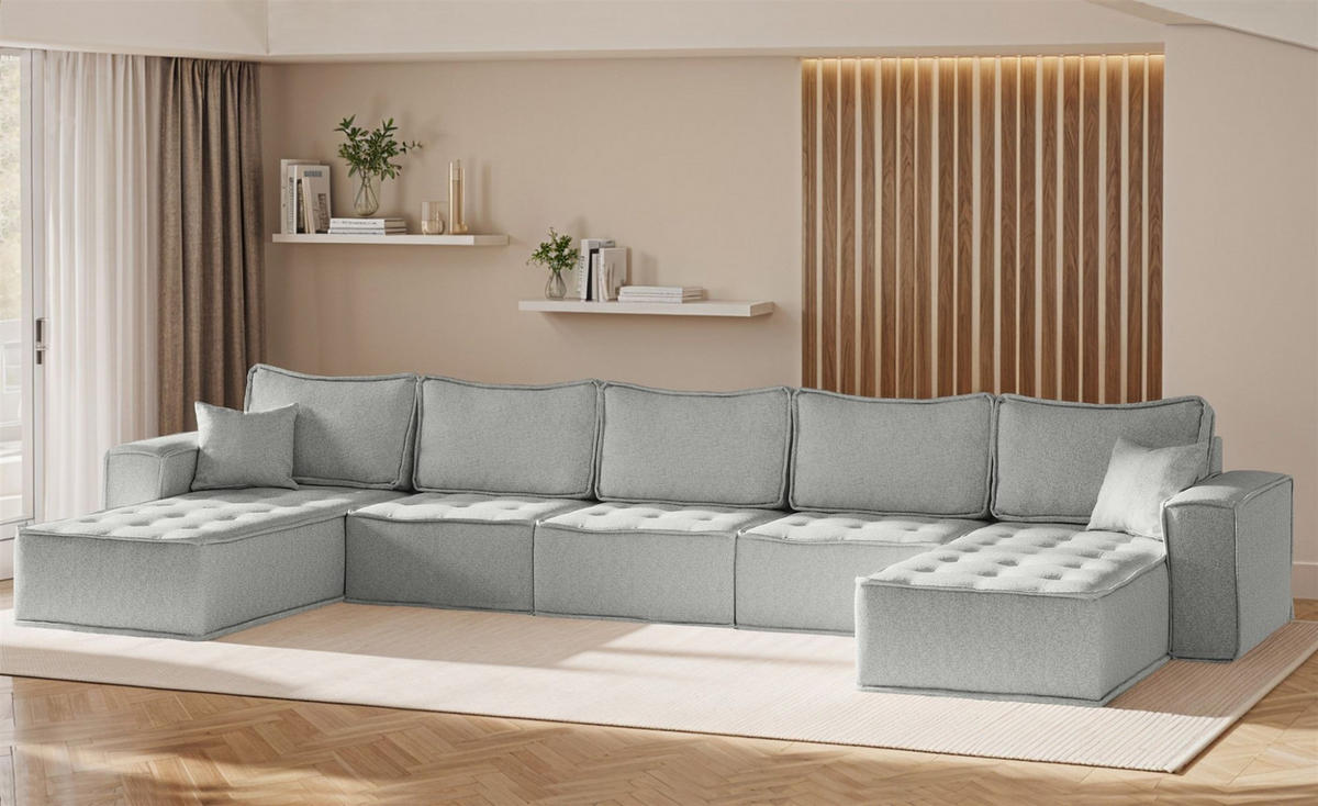 WOHNLANDSCHAFT Sande In Alpine - Hellgrau, Holzwerkstoff/Textil (452/85/192cm) - Fun Möbel