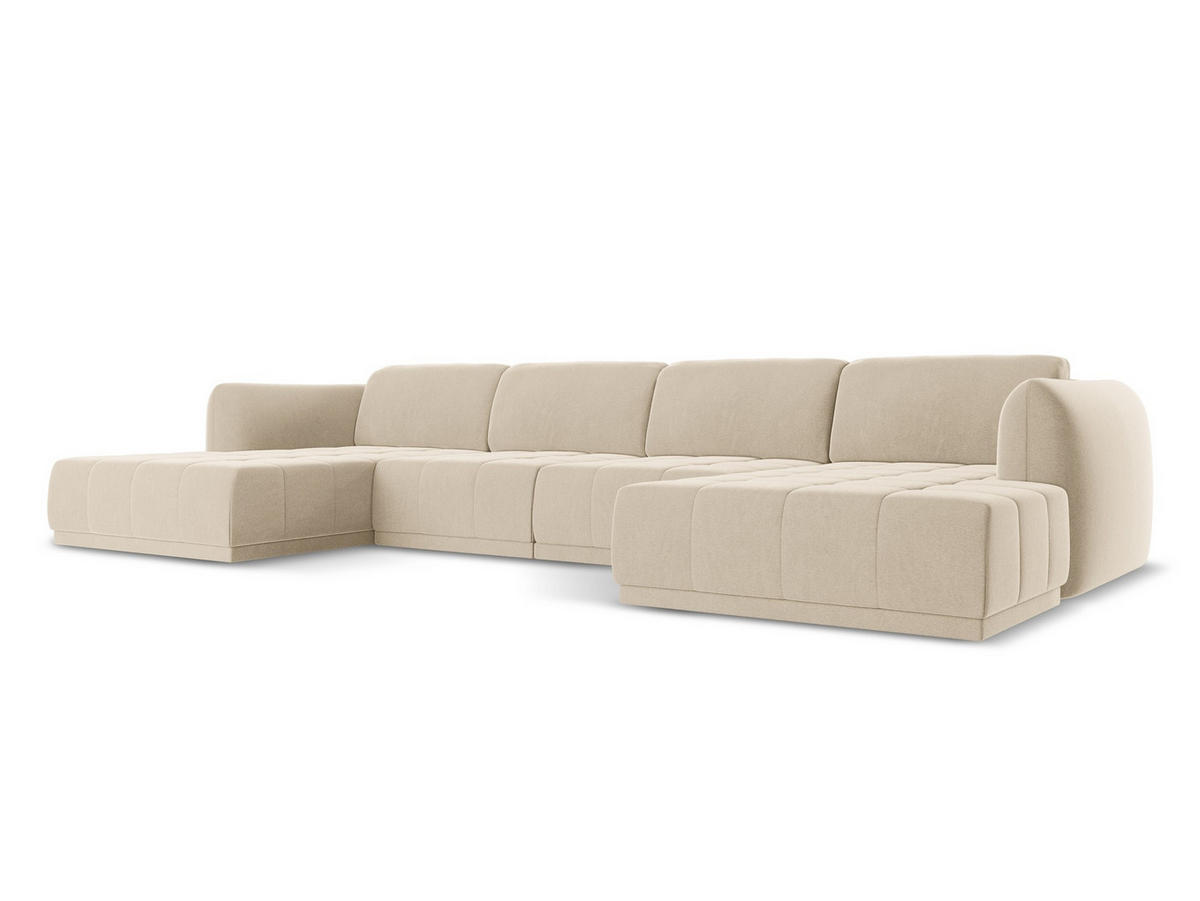 WOHNLANDSCHAFT Samt Stoff Beige - Beige/Creme, Kunststoff/Textil (370/74/170cm) - Makamii