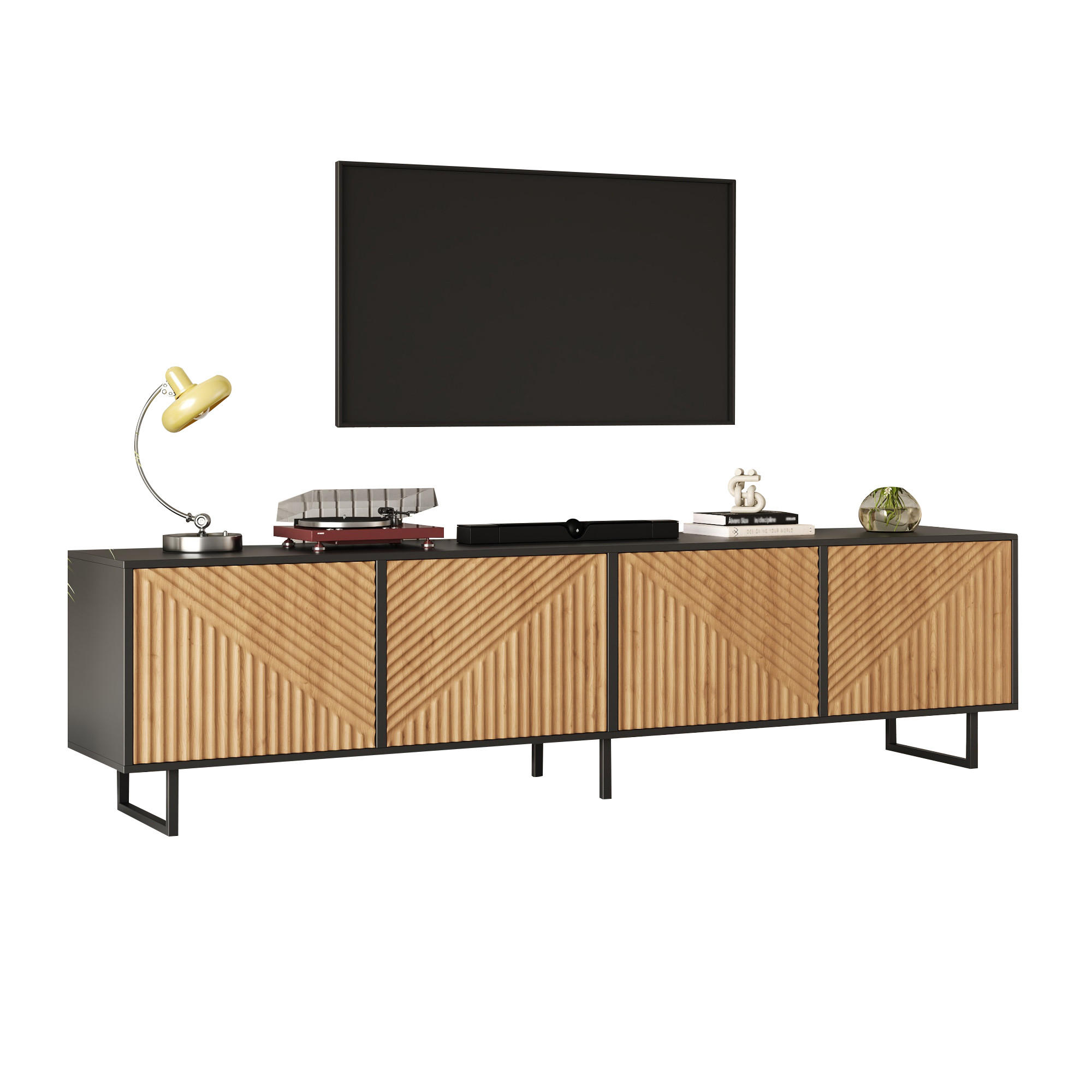 TV-ELEMENT mit 4 Türen 180 x 40 x 50 cm Naturholz Schwarz - Braun, Holzwerkstoff (40/50/180cm) - Beauniv