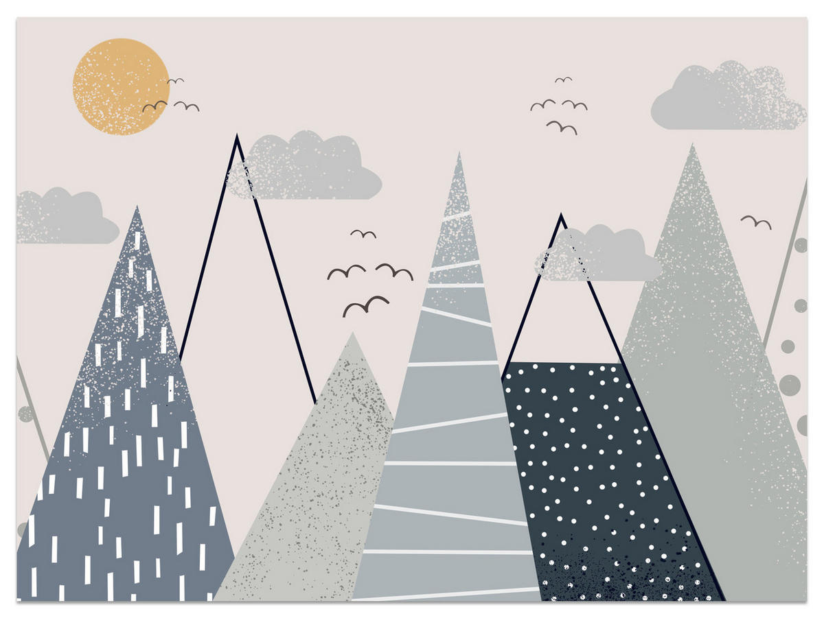 FOTOTAPETE für Kinder Berge im skandinavischen Stil 300x210 - Beige/Schwarz, Papier (300/210cm) - Muralo
