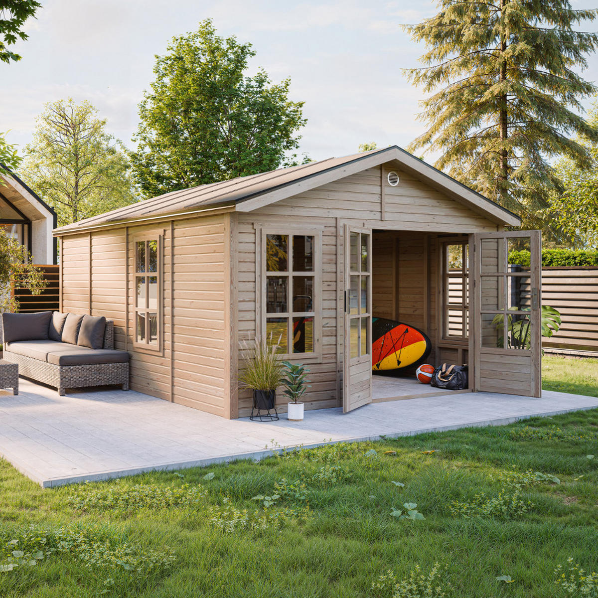 GARTENHAUS HOLZ M736A 370 x 480 cm - Naturfarben, Holz (382/267/512cm) - Timbela