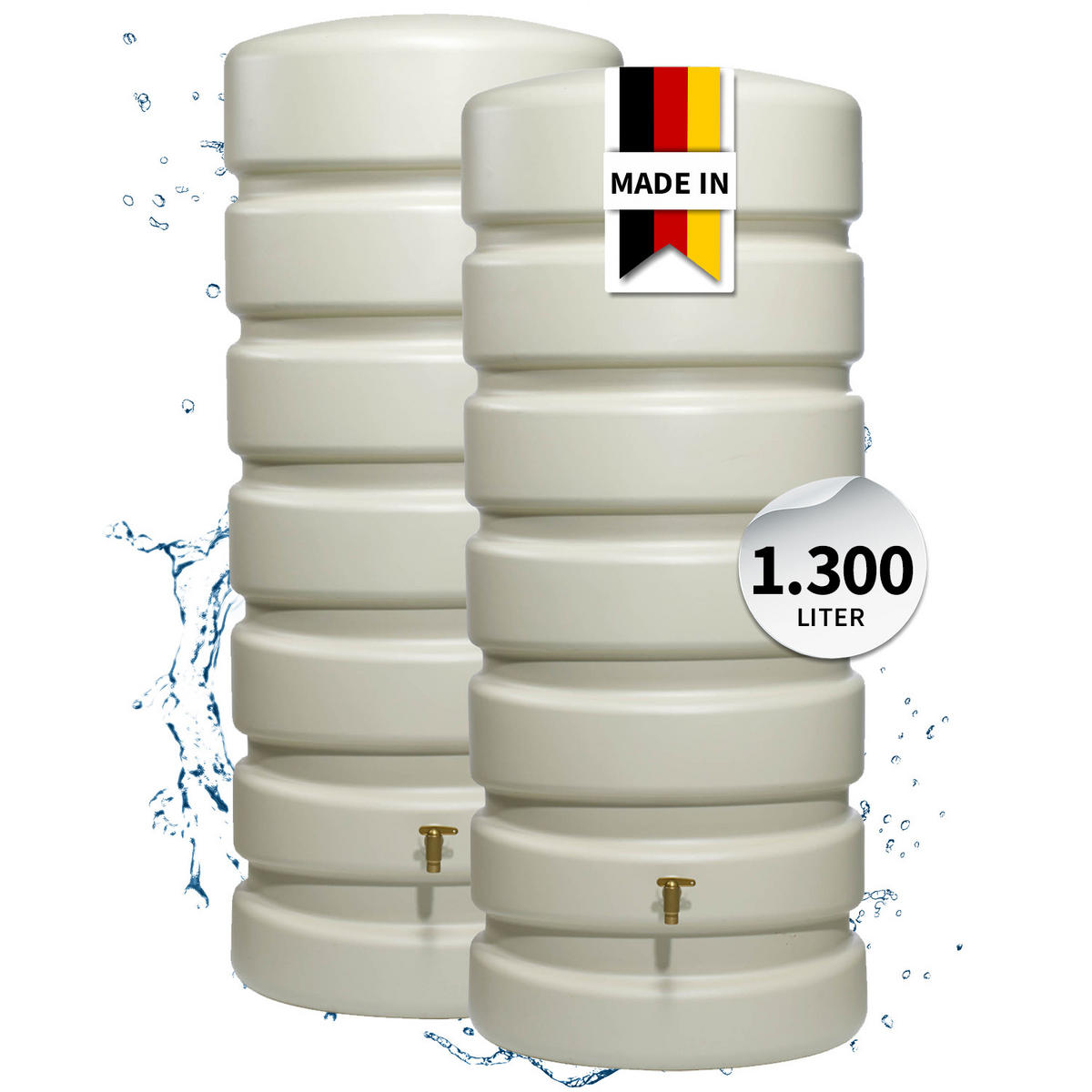 WANDTANK-SET 1300 L sandbeige 2 x 650 L inkl. Verbindungsset - Beige, Kunststoff (170/192/60cm) - 4rain