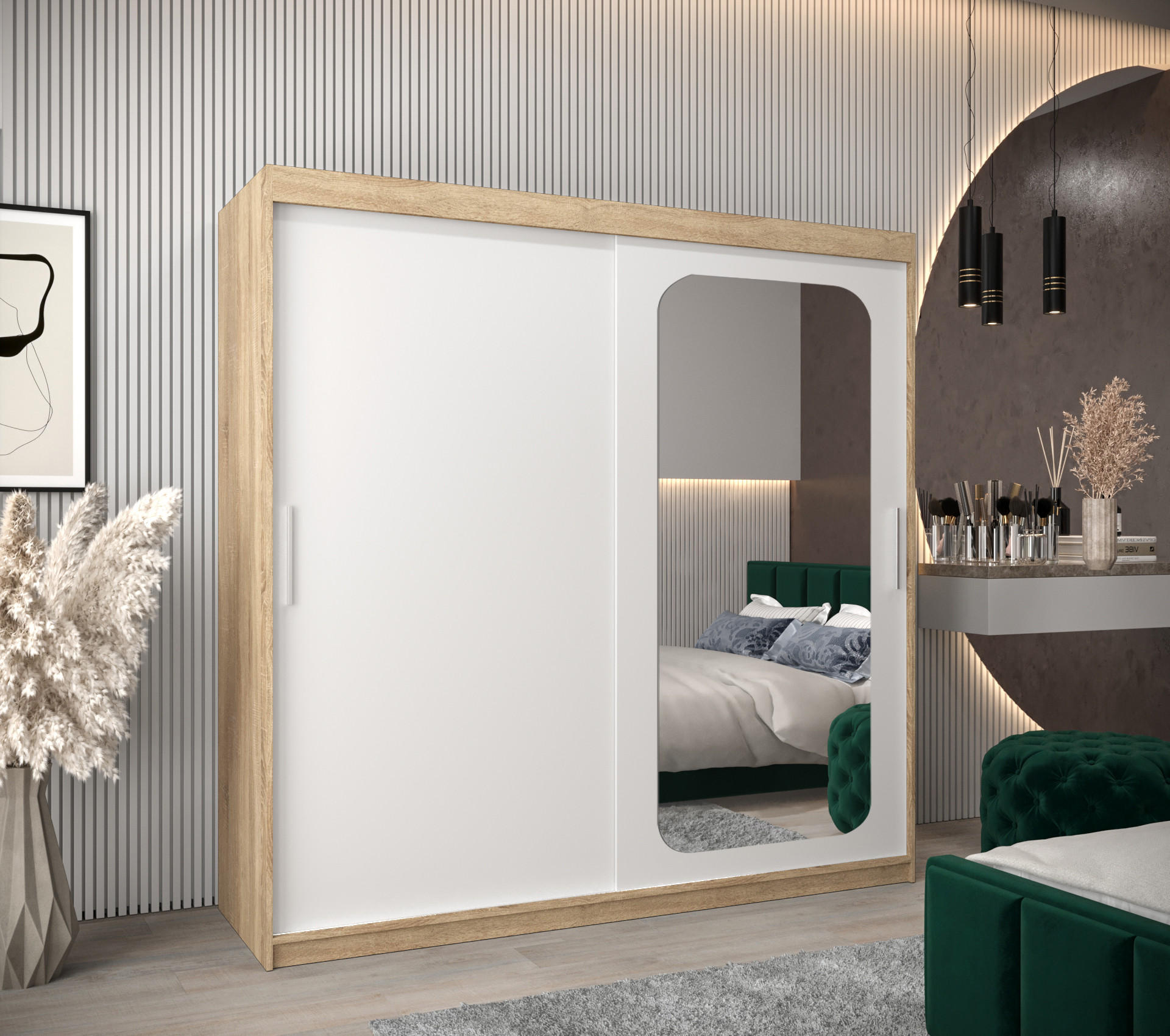 SCHWEBETÜRENSCHRANK 200/200/62 2-türig - Silberfarben/Weiß, Holz/Kunststoff (200/200/62cm) - Abiks Möbel