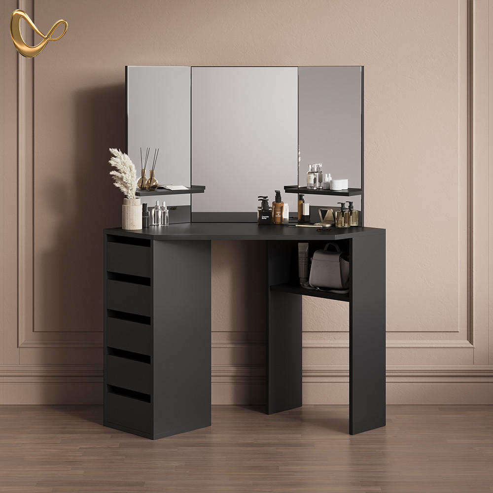 ECKSCHMINKTISCH Enna Schwarz 110 cm - Schwarz, Holzwerkstoff (110/141.5/54cm) - Livinity®