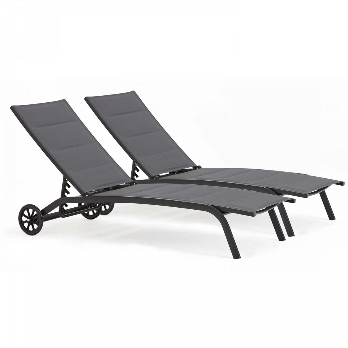 SONNENLIEGE 2-tlg., Schwarz - Schwarz, Metall (70/83/190cm) - Oviala