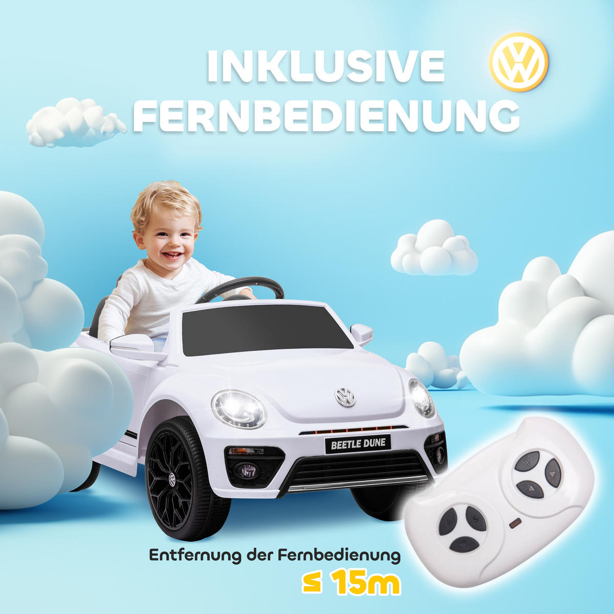 KINDER ELEKTROAUTO, Kunststoff, Metall, Weiß - Weiß, Kunststoff (97/56.5/46cm) - AIYAPLAY