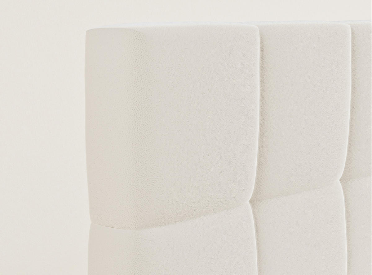 BOXBETT 180/200 cm Gotu M, in Hellbeige, Matratze, gepolstertes Kopfteil, Bettkasten, H3 = fest - Beige/Schwarz, Holz/Holzwerkstoff (180/200cm) - Maison de Reve
